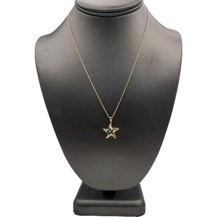 14k Yellow Gold Blue Evil Eye Star Goodluck Pendant Necklace 18"