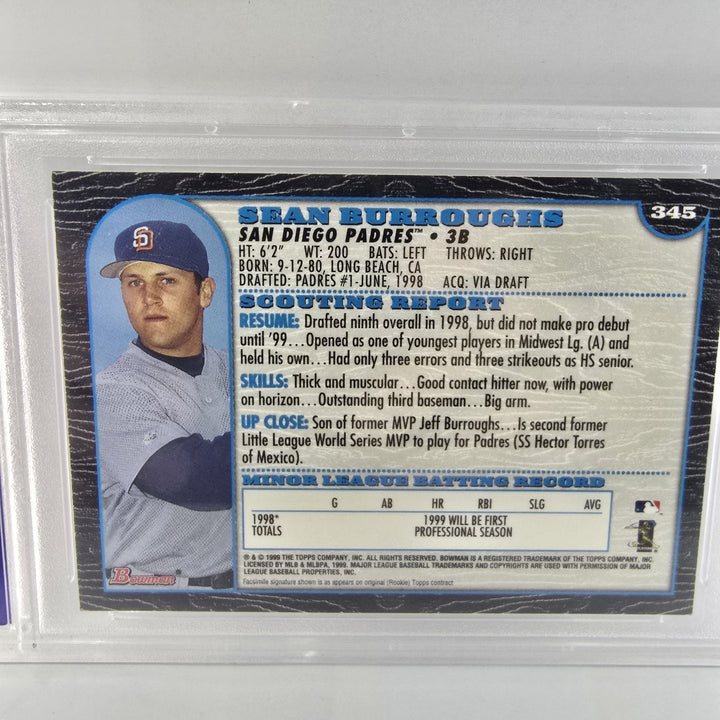 1999 Bowman Sean Burroughs #345 PSA Mint 9 San Diego Padres TOPPS Autograph B2