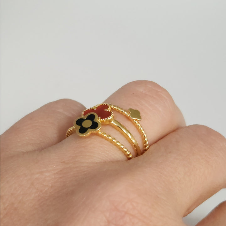 925 Sterling Silver Gold -Tone Clover Stackable Ring Set  size 7