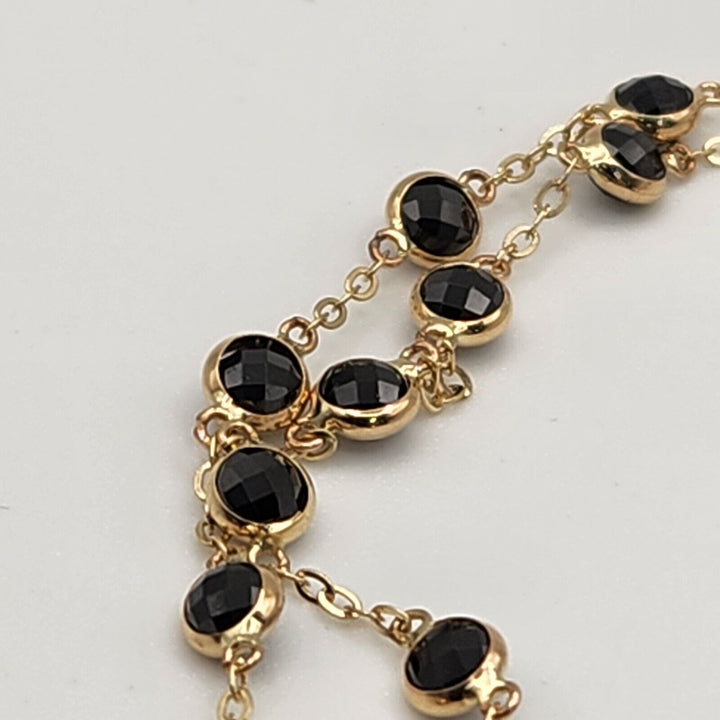 Stunning 14k Yellow Gold With Black Diamond Stones Chain Necklace 18"