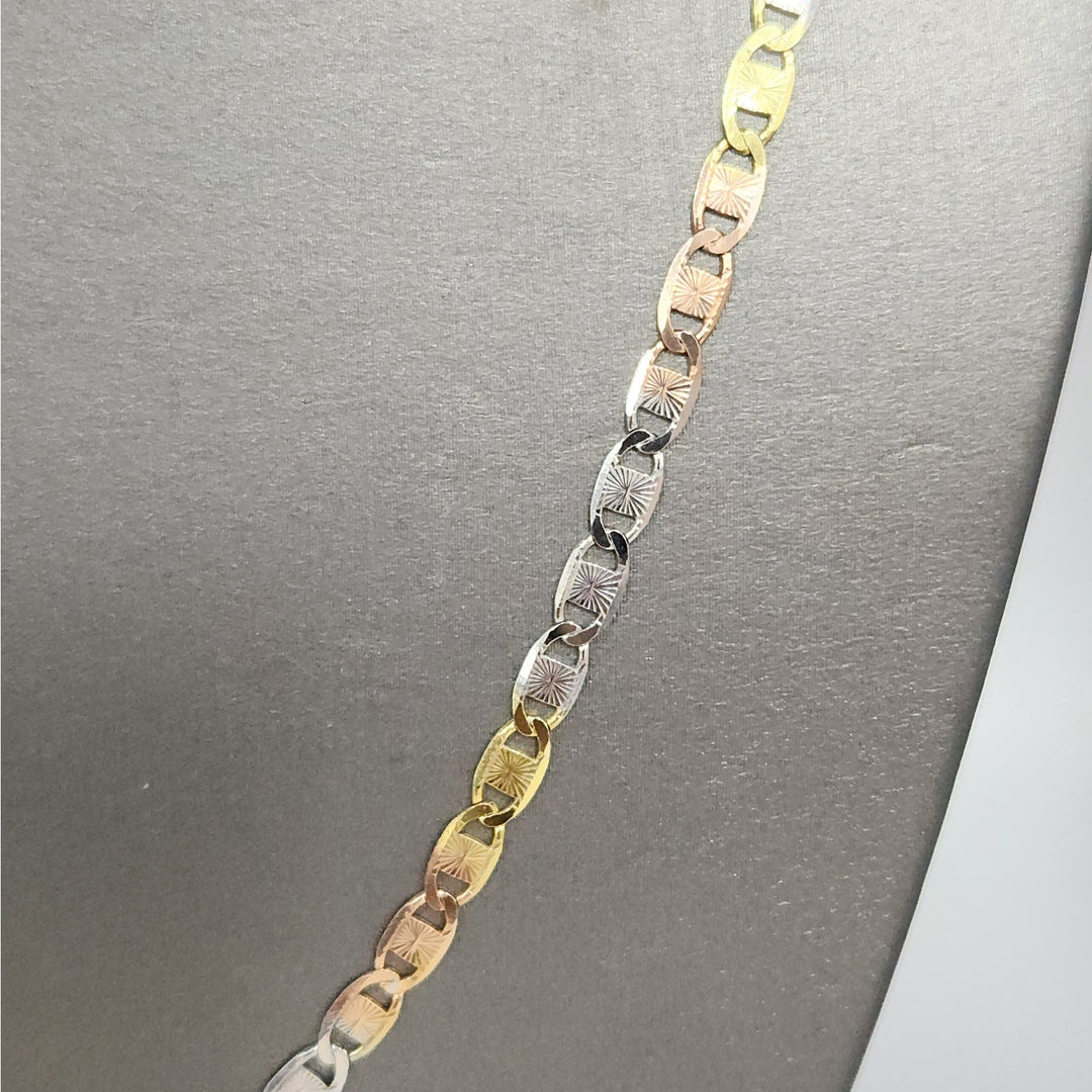 925 sterling silver Tri-color diamond cut link necklace 22" italystyle chain