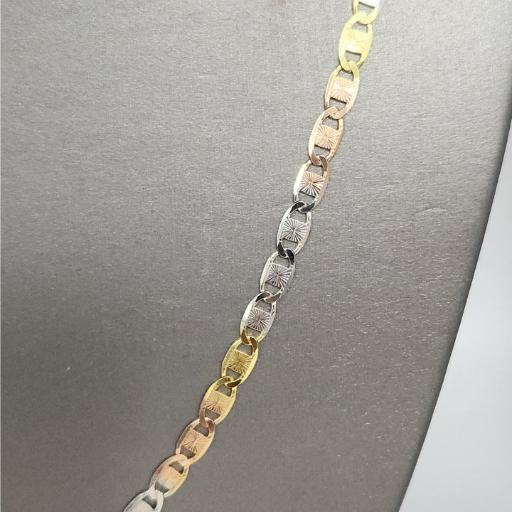 925 sterling silver Tri-color diamond cut link necklace 22" italystyle chain