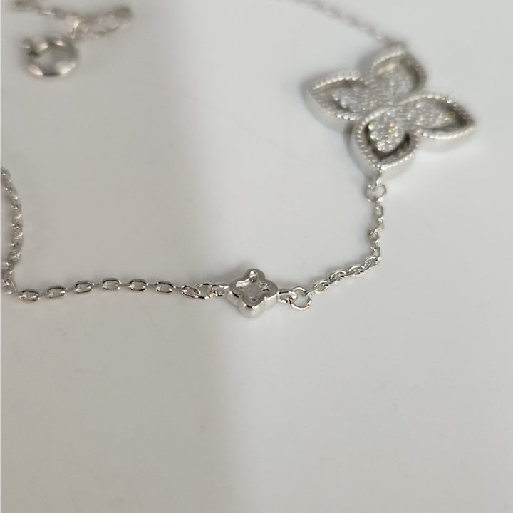 925 Sterling Silver Cubic Zirconia Flower Bracelet 7.5"