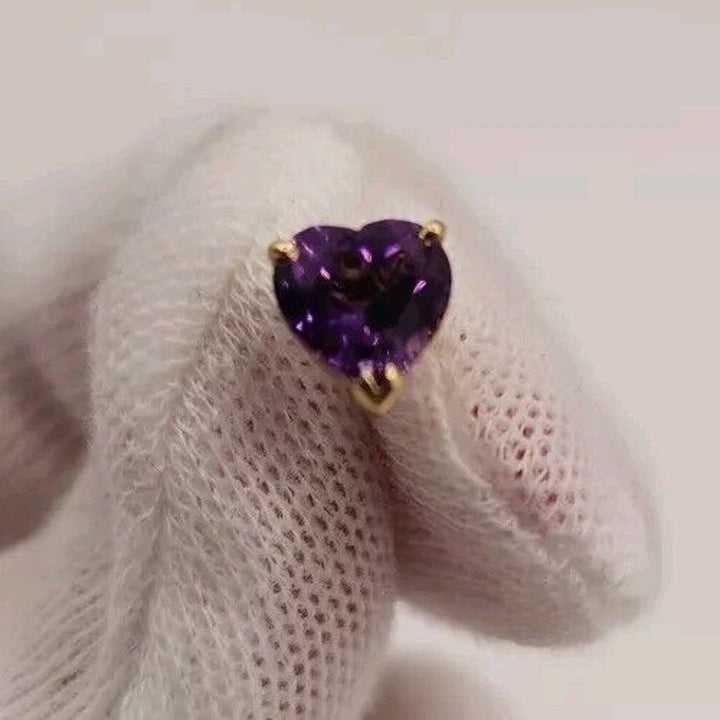 14k Yellow Gold Amethyst Stud Heart Earrings