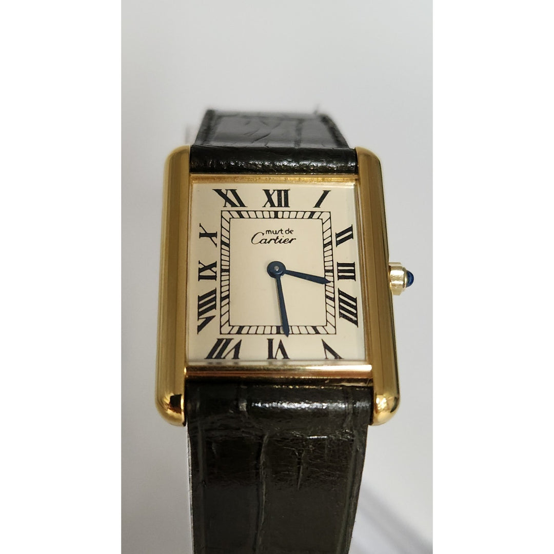Cartier Quartz Tank Yellow Dial Buckle Leather Band (681006/02905)