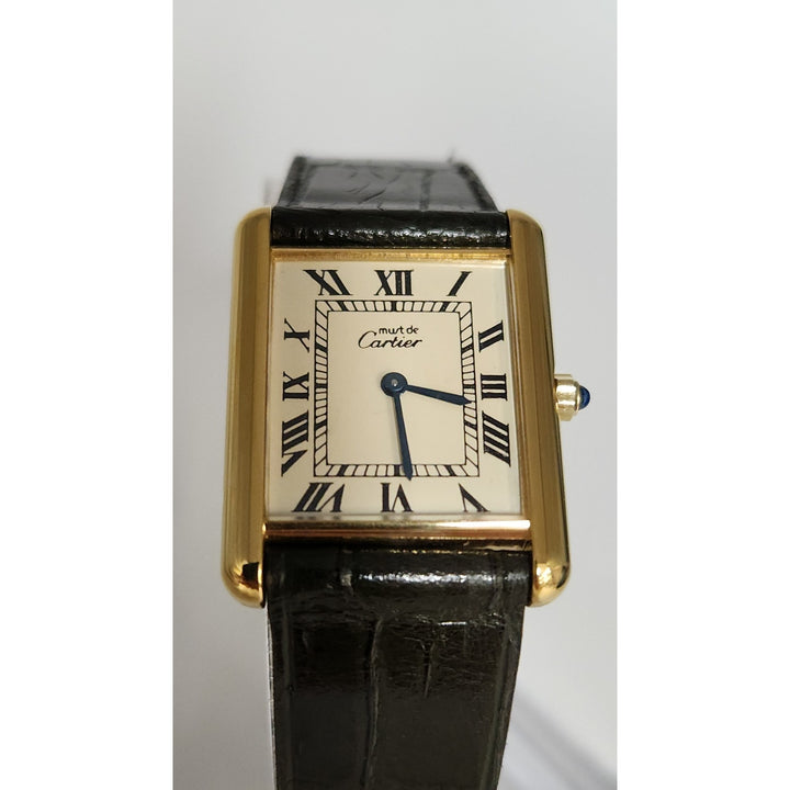 Cartier Quartz Tank Yellow Dial Buckle Leather Band (681006/02905)