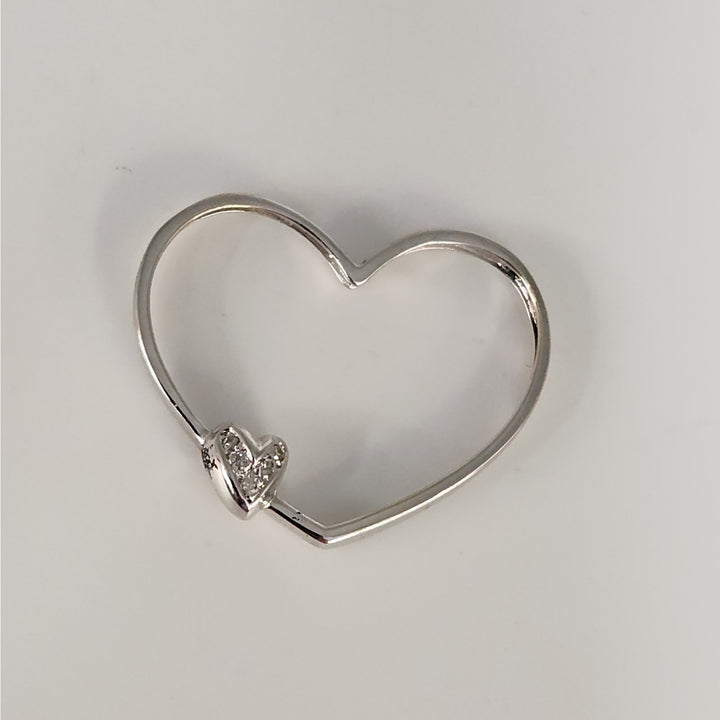 18K White Gold Diamond Double Heart Open Pendant 2.5g