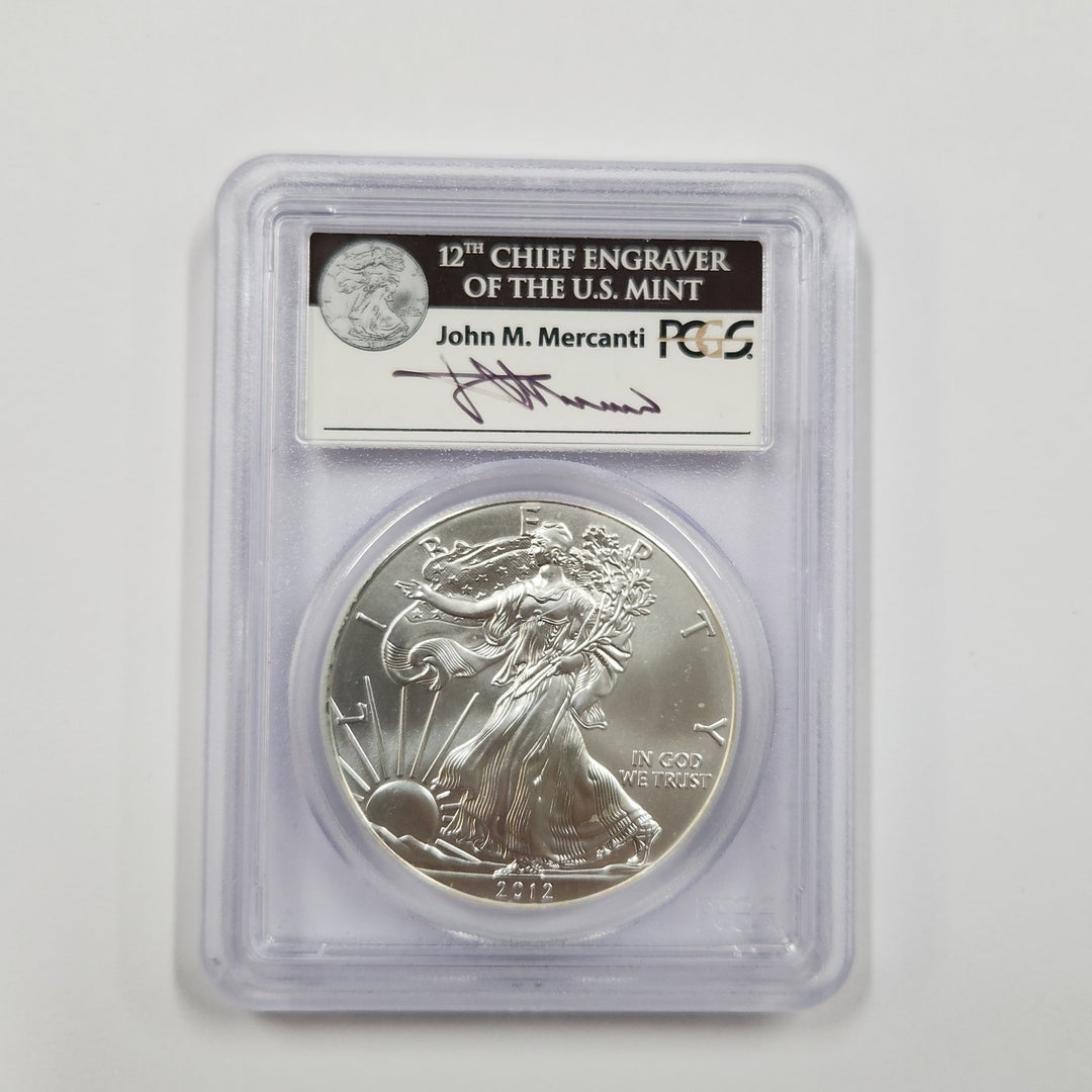 2012-W Proof Silver Eagle PCGS PR70 John Mercanti Singed