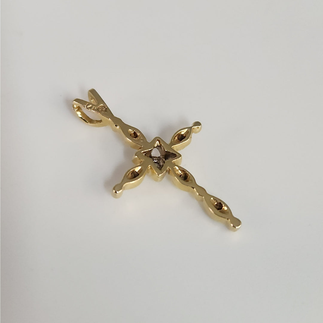 14k Yellow Gold Diamond Cross Pendant Religious Fine Jewelry