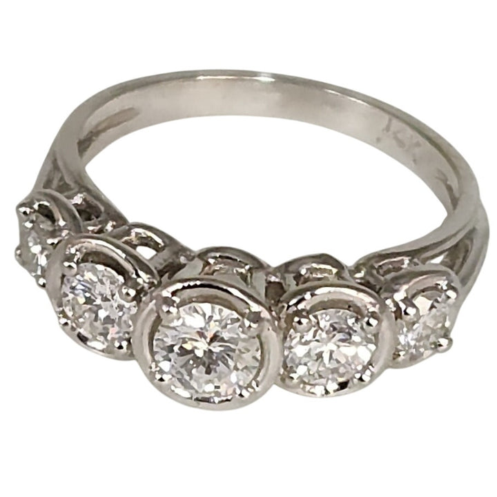 14k White Gold Diamond Five Stone Ring Size 6