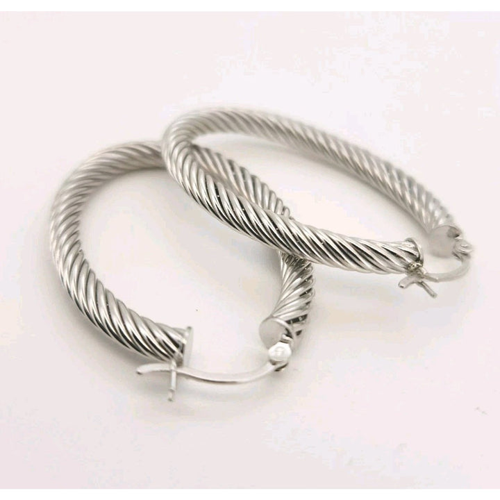 925 Sterling Silver Twisted Textured Hoop Earrings