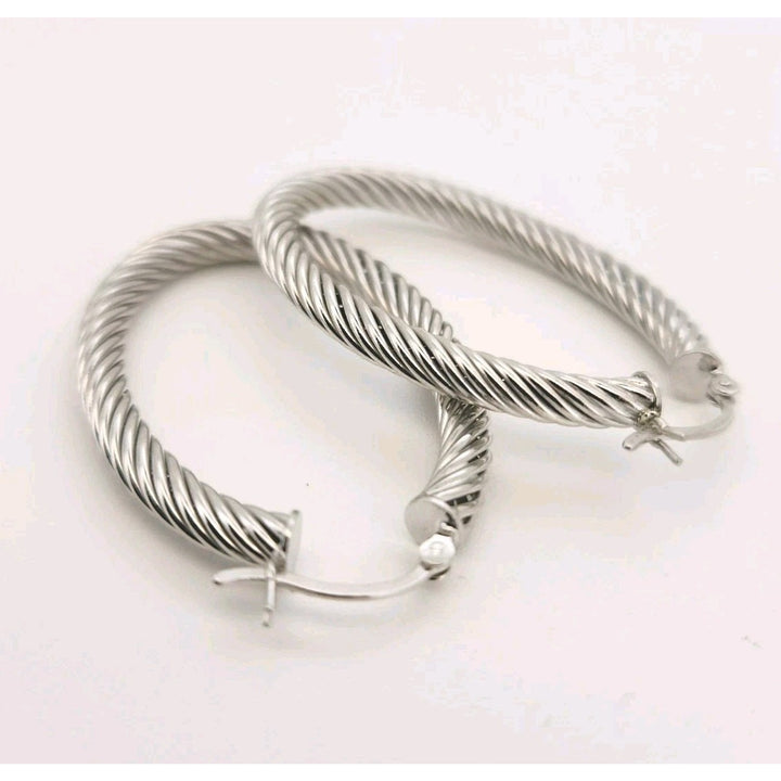 925 Sterling Silver Twisted Textured Hoop Earrings