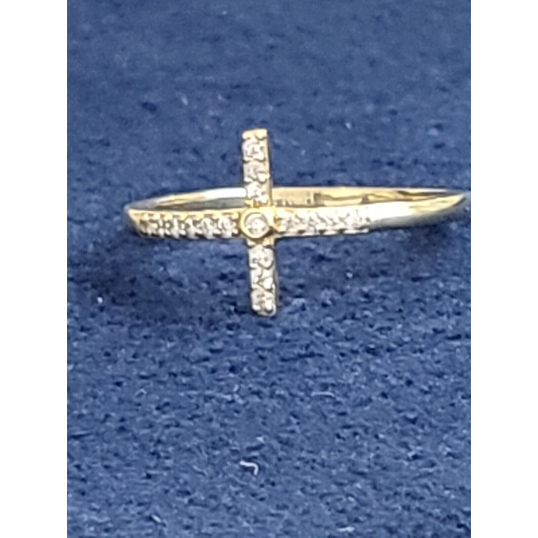 14k Gold Beaded Sideways Cross Ring