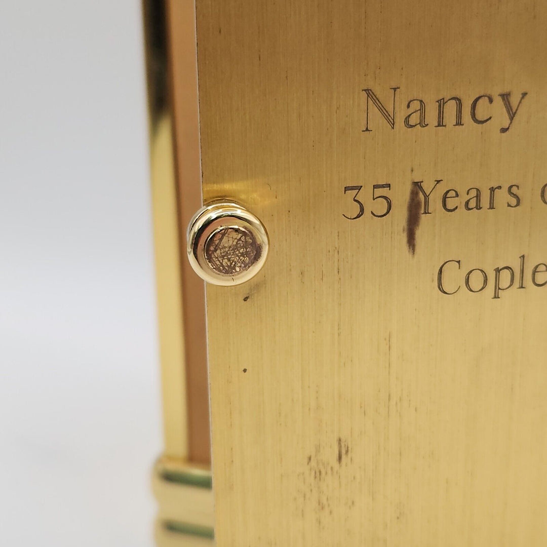 Vintage Tiffany & CO Large Rectangle Brass Desk Clock Quartz Roman Numerals