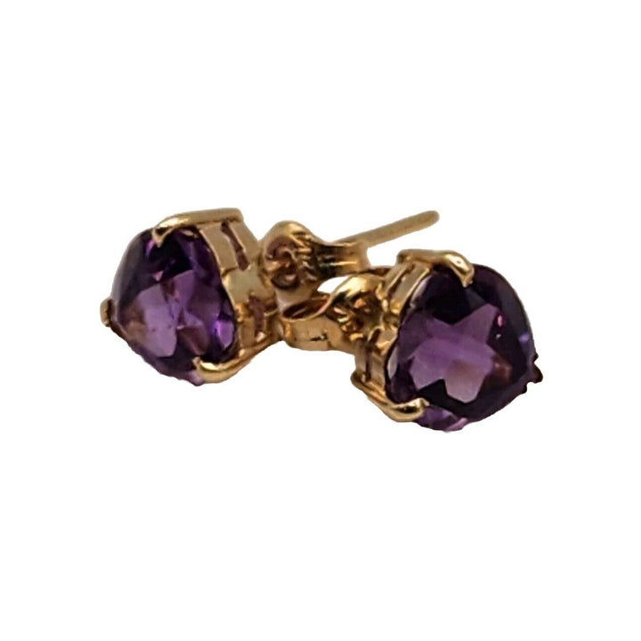 14k Yellow Gold Amethyst Stud Earrings