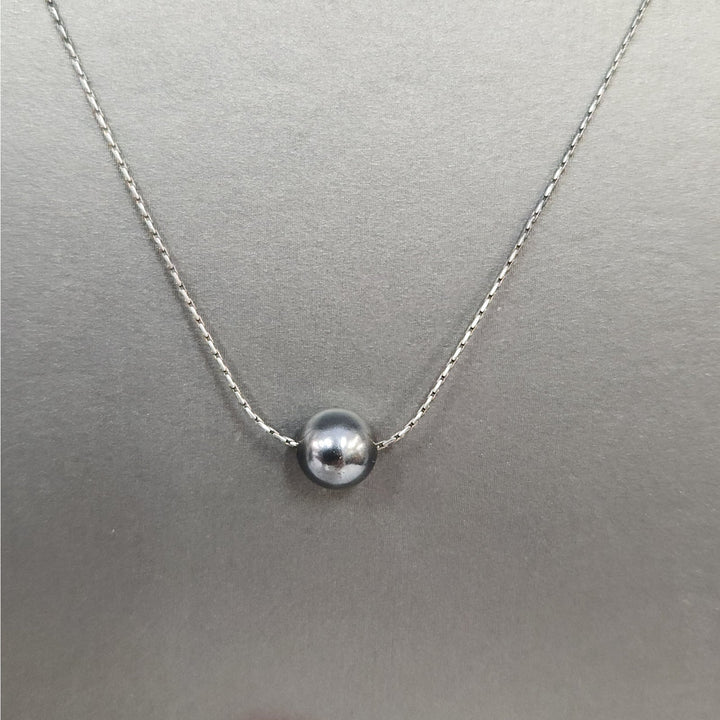 925 Sterling Silver Black Pearl Solitaire Pendant Necklace 18"