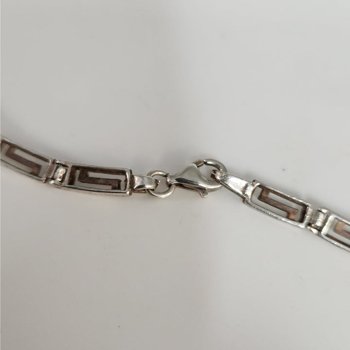925 Sterling Silver Black Onyx Greek Key Link Necklace 16"