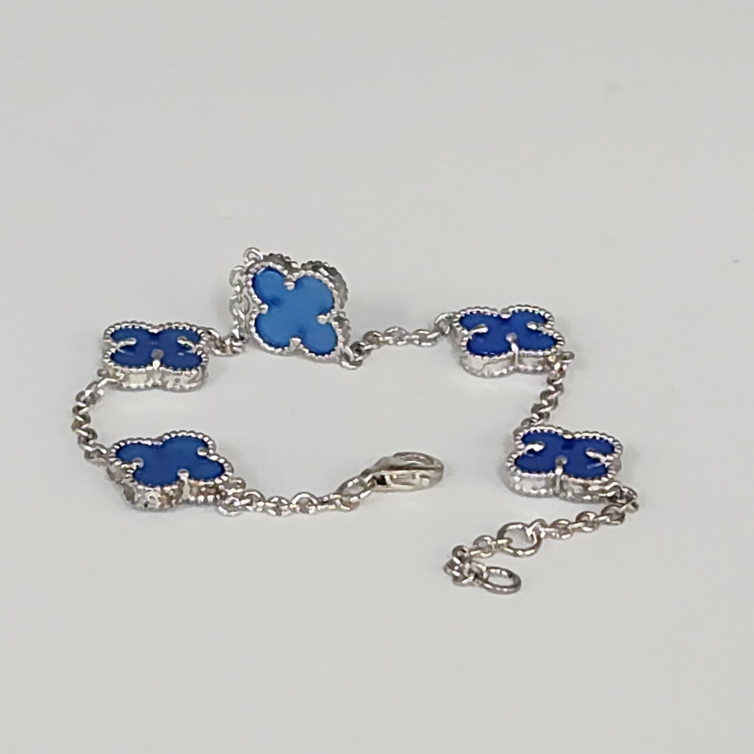 925 Sterling Silver Blue Flowers Bracelet 7.5"