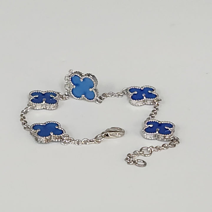 925 Sterling Silver Blue Flowers Bracelet 7.5"