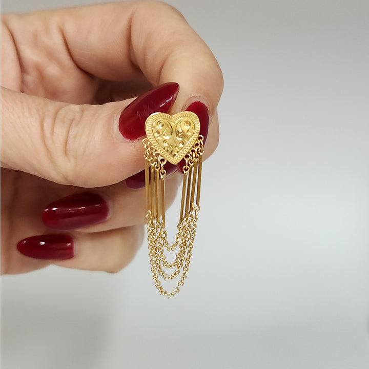 Vintage 18k Yellow Gold Heart Tassel Dangle Earrings