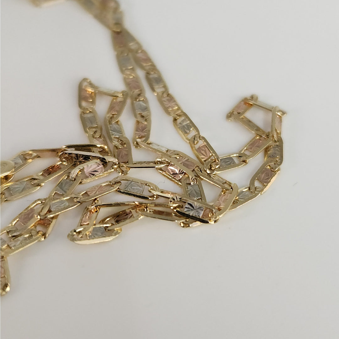 14K  Tri-Color Gold Diamond Cut Link  Necklace 24"