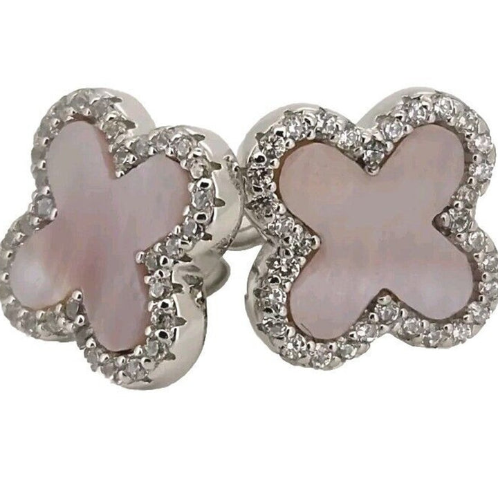 925 sterling silver Pink Flower Stud earrings