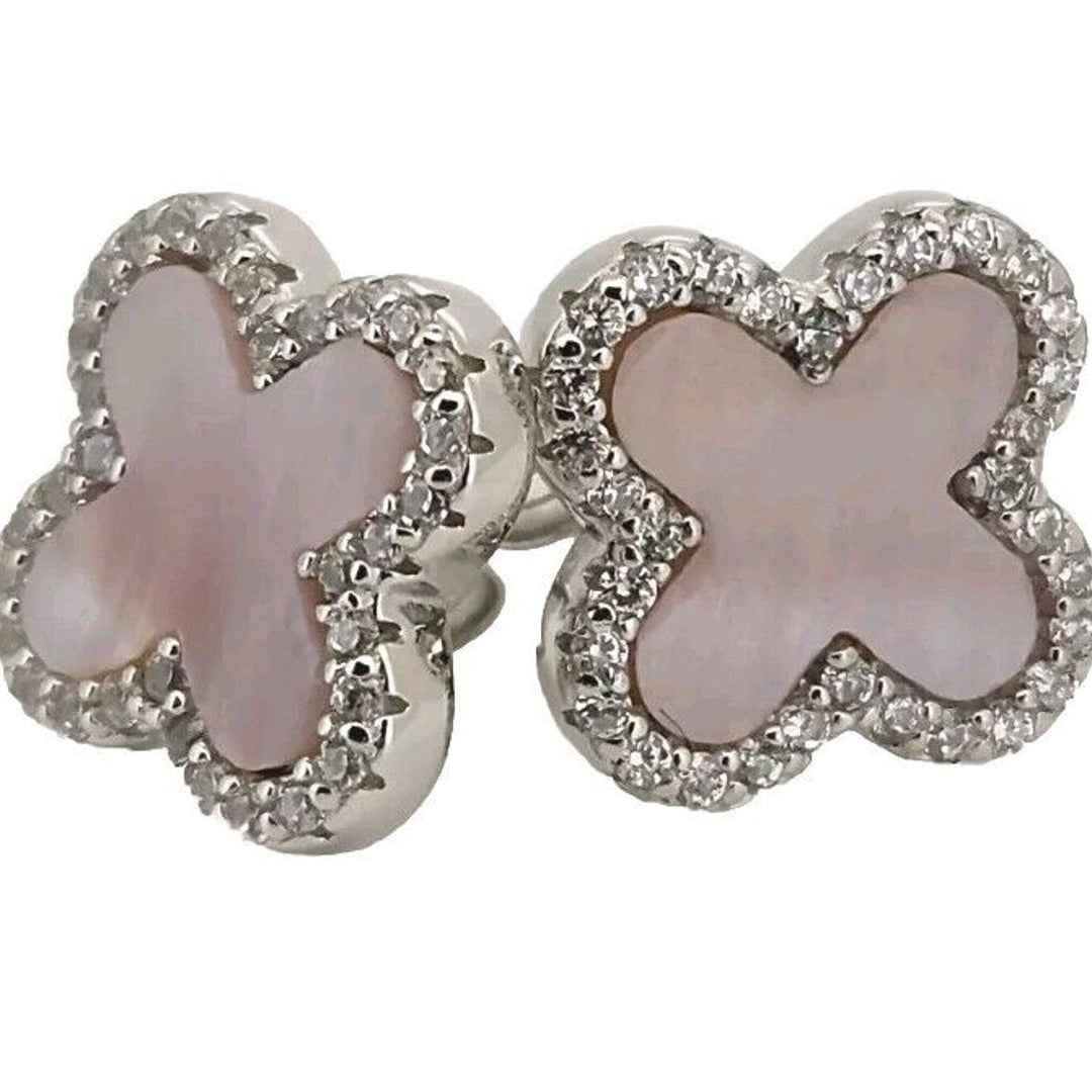 925 sterling silver Pink Flower Stud earrings