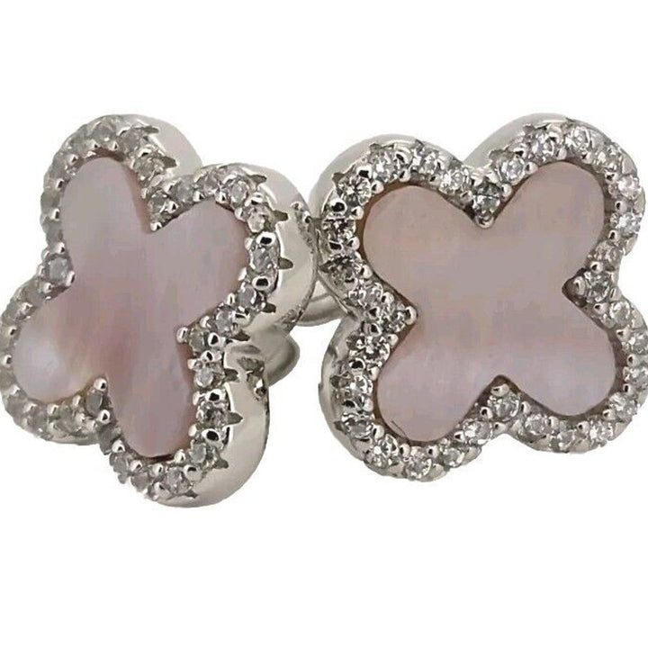 925 sterling silver Pink Flower Stud earrings