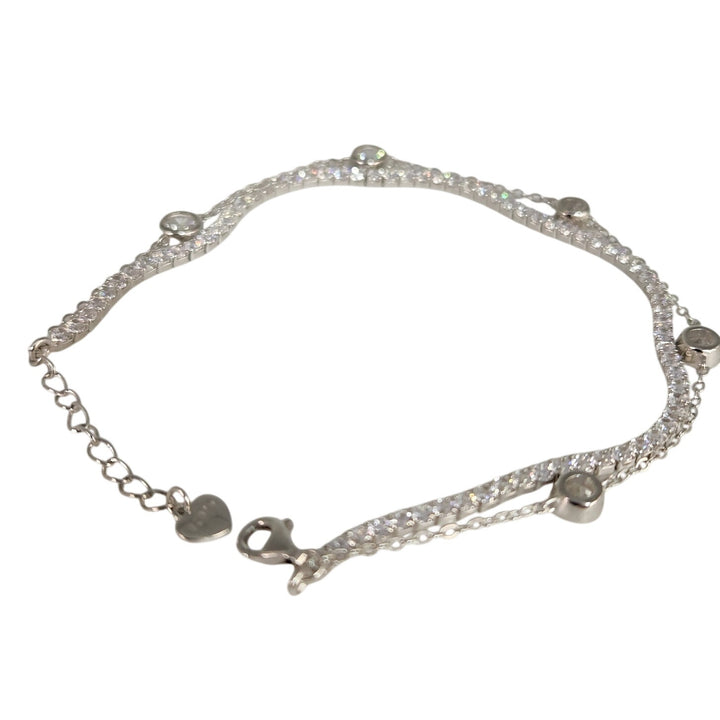 925 Sterling Silver Double layer Tennis & Bezel Set CZ bracelet 8"
