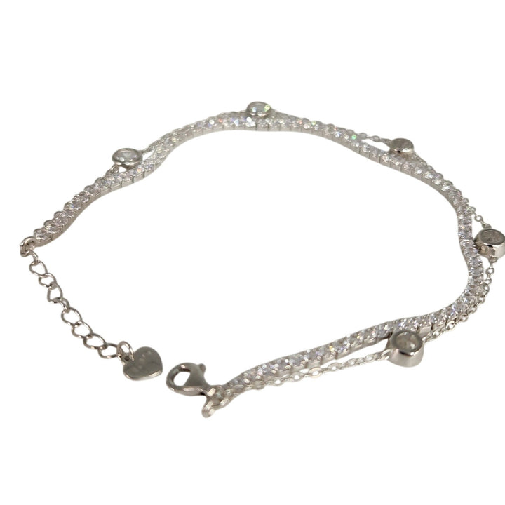 925 Sterling Silver Double layer Tennis & Bezel Set CZ bracelet 8"