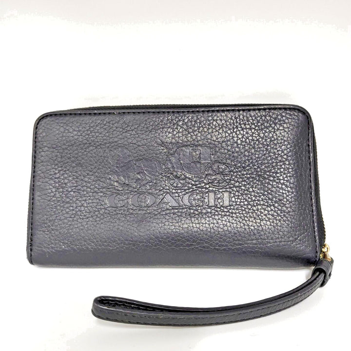 Coach Women's Zip Around Black Large Phone Wallet