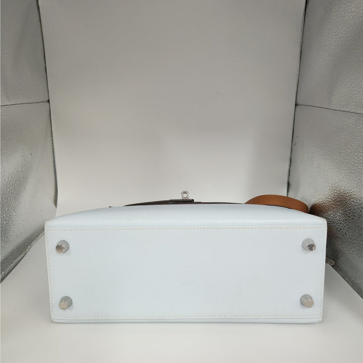 Hermès Kelly 25 Sellier Tri-Color Bleu Brume/Vert Jade/ Gold Epsom Leather Palladium Hardware/U Stamp 2022/Entrupy Authenticated
