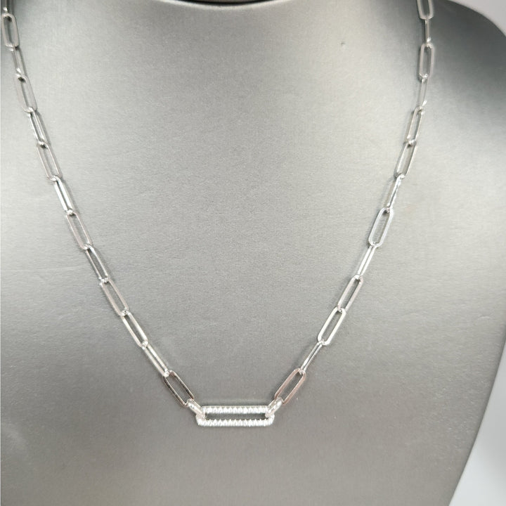 925 Sterling Silver Paperclip Link Necklace & Bracelet Set with CZ Accents