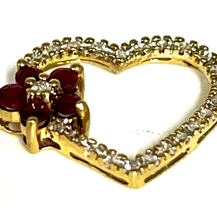 Gorgeous 10k Yellow Gold Ruby And Diamond Pendant