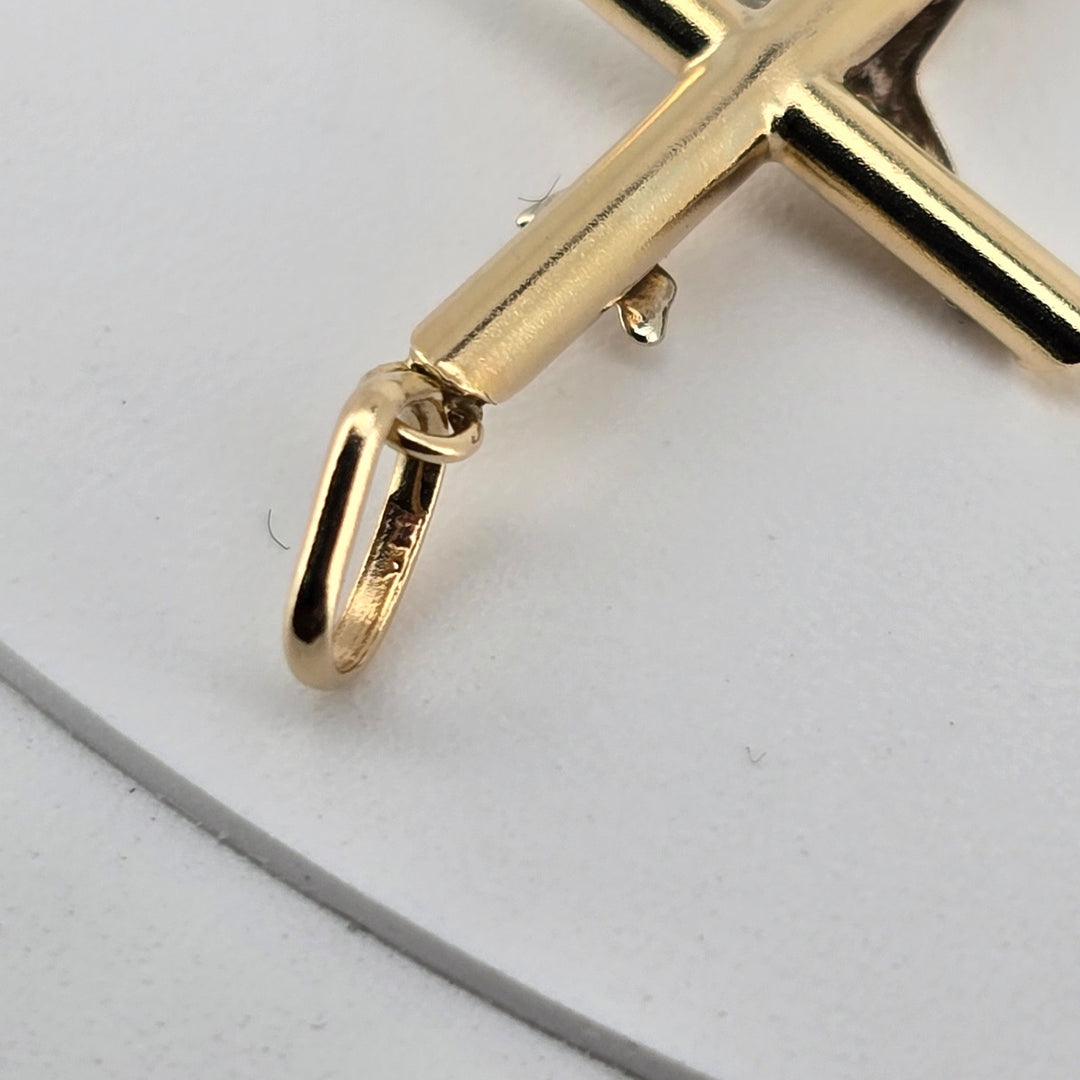 14K Yellow Gold Crucifix Cross Pendant Jesus Religious Charm 1g Two-Tone Jewelry