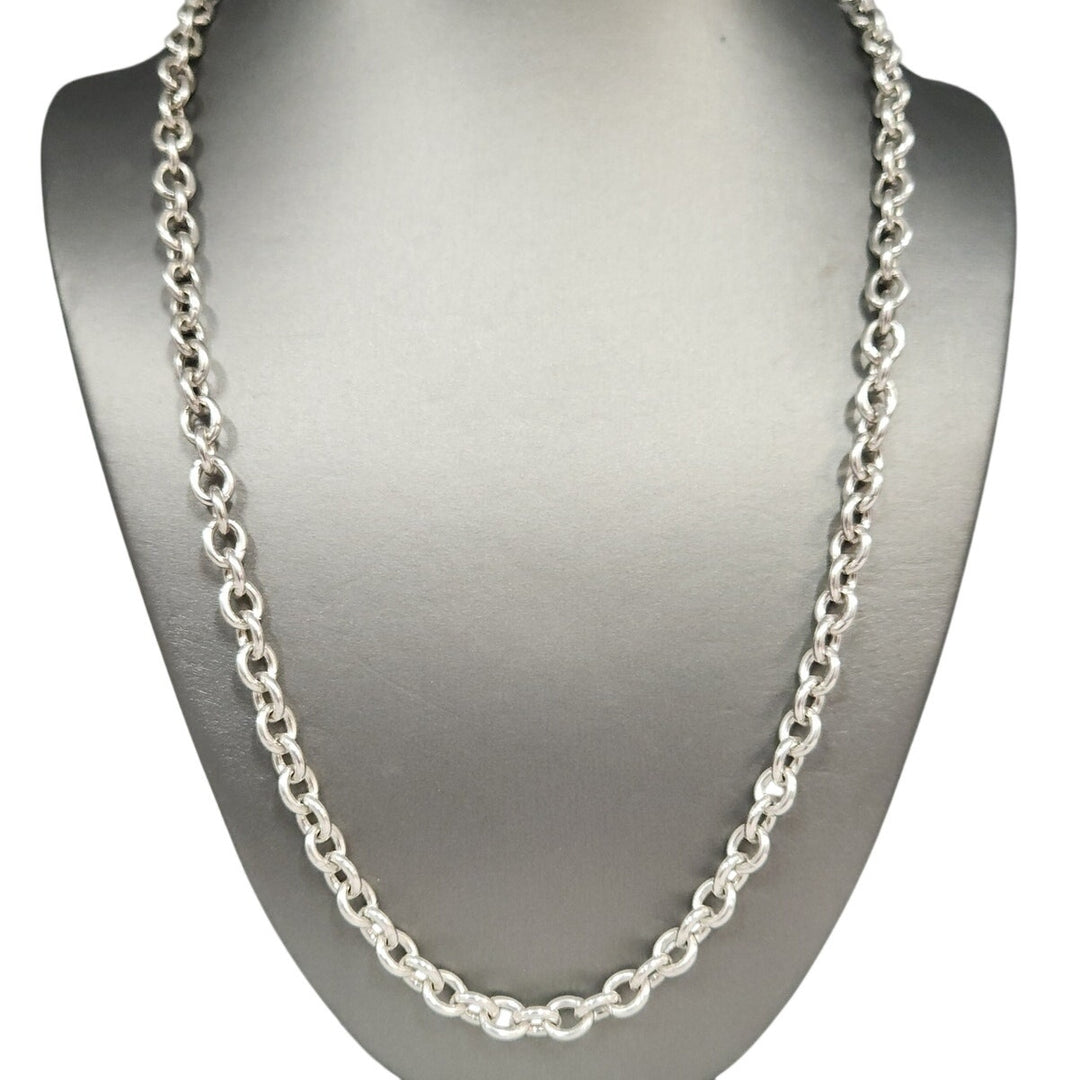Solid 925 Sterling Silver Round Link Chain Necklace 24" Heavy  Chain