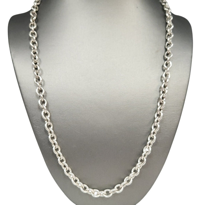 Solid 925 Sterling Silver Round Link Chain Necklace 24" Heavy  Chain
