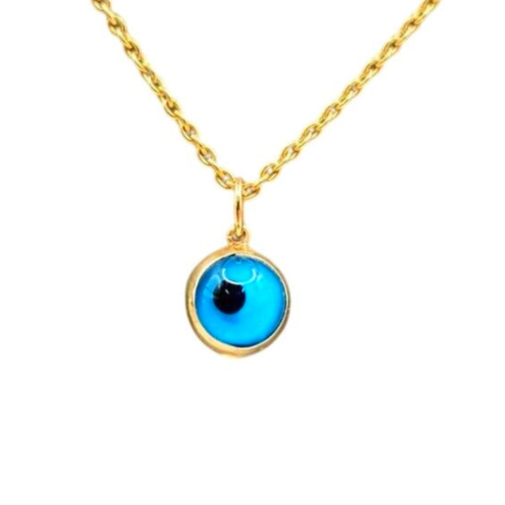 14k Yellow Gold Blue Evil Eye Luck Charm Pendant & Necklace 18"