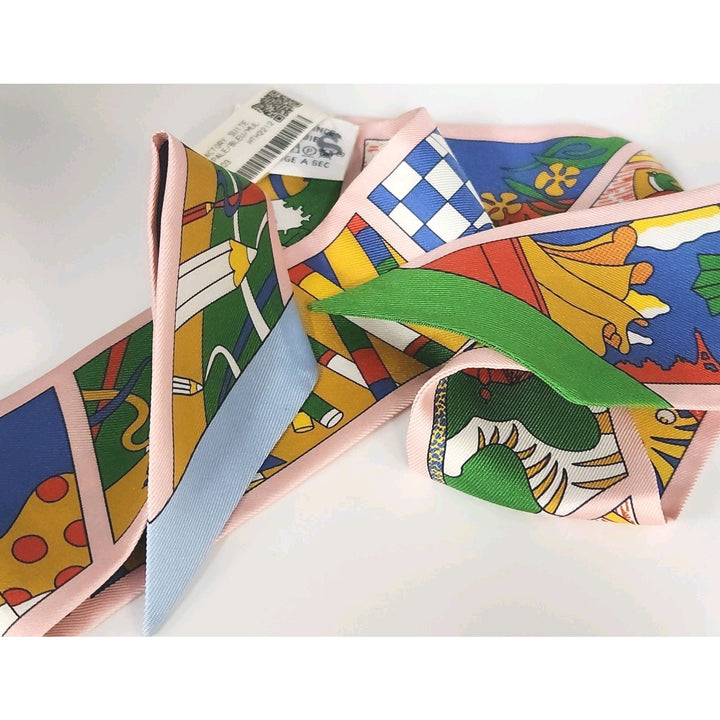 New Hermes Twilly Scarf 100% Silk TD/Rose Pale/Blue Color