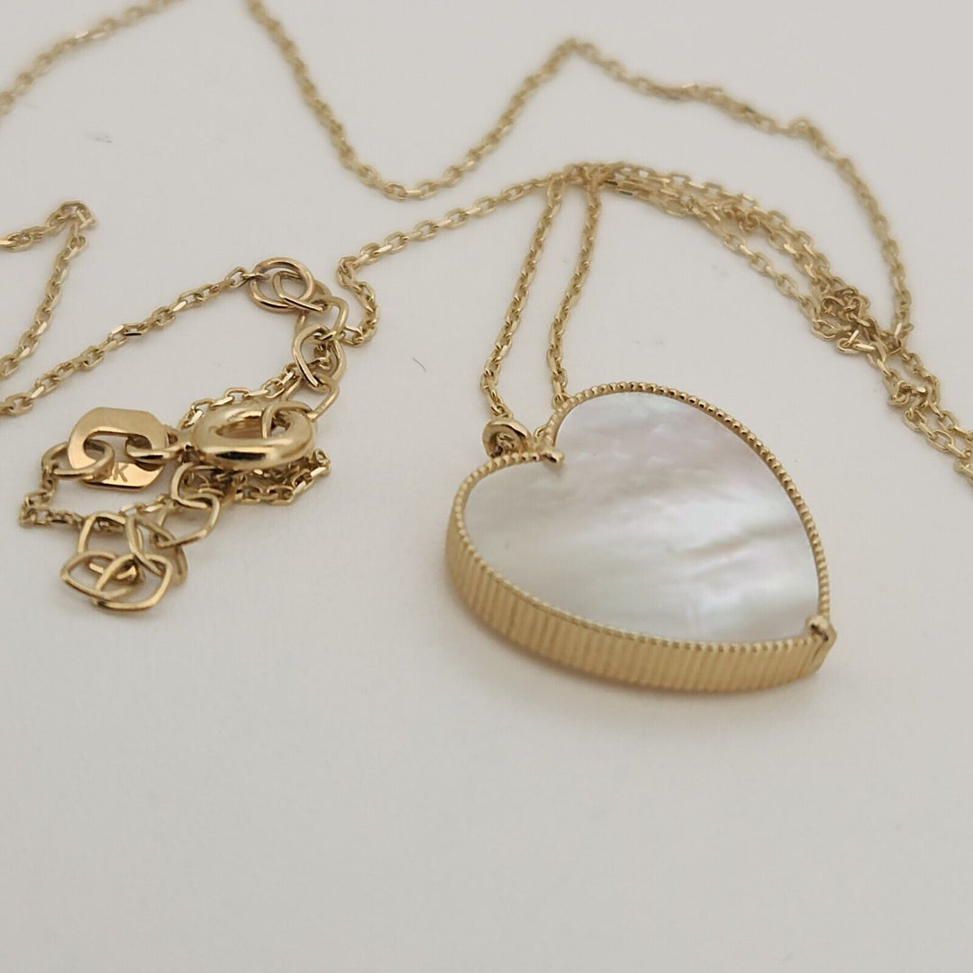14k Yellow Gold Mother Of Pearl Heart Pendant Necklace 18"