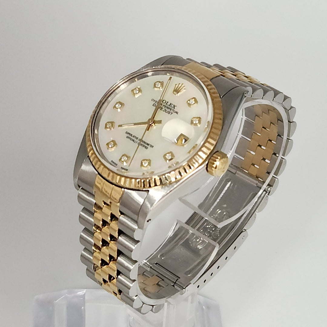 36MM Rolex Date Just Two Tones 18k Yellow Gold Stainless Steel Watch Ref 16013