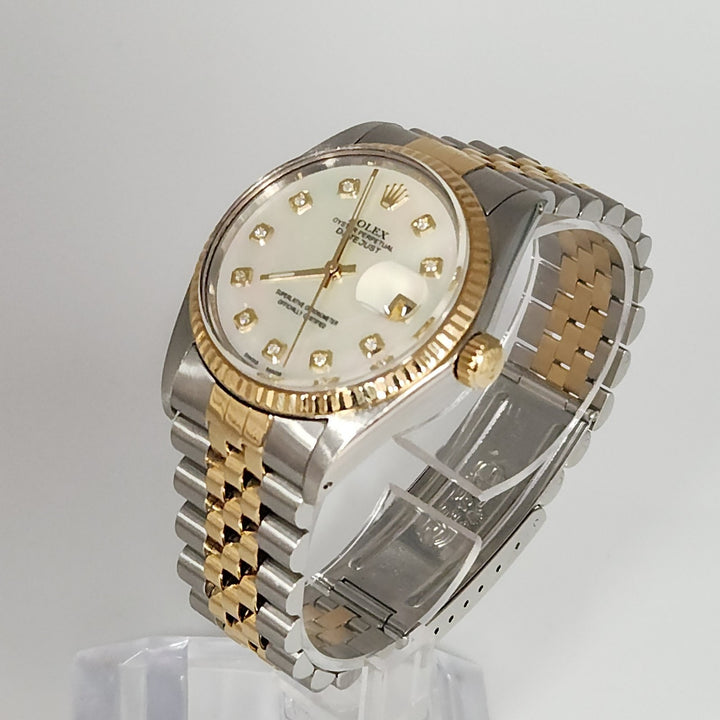 36MM Rolex Date Just Two Tones 18k Yellow Gold Stainless Steel Watch Ref 16013