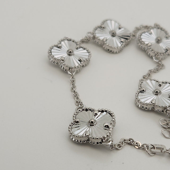 14k White Gold All Gold Flowers Bracelet 8"