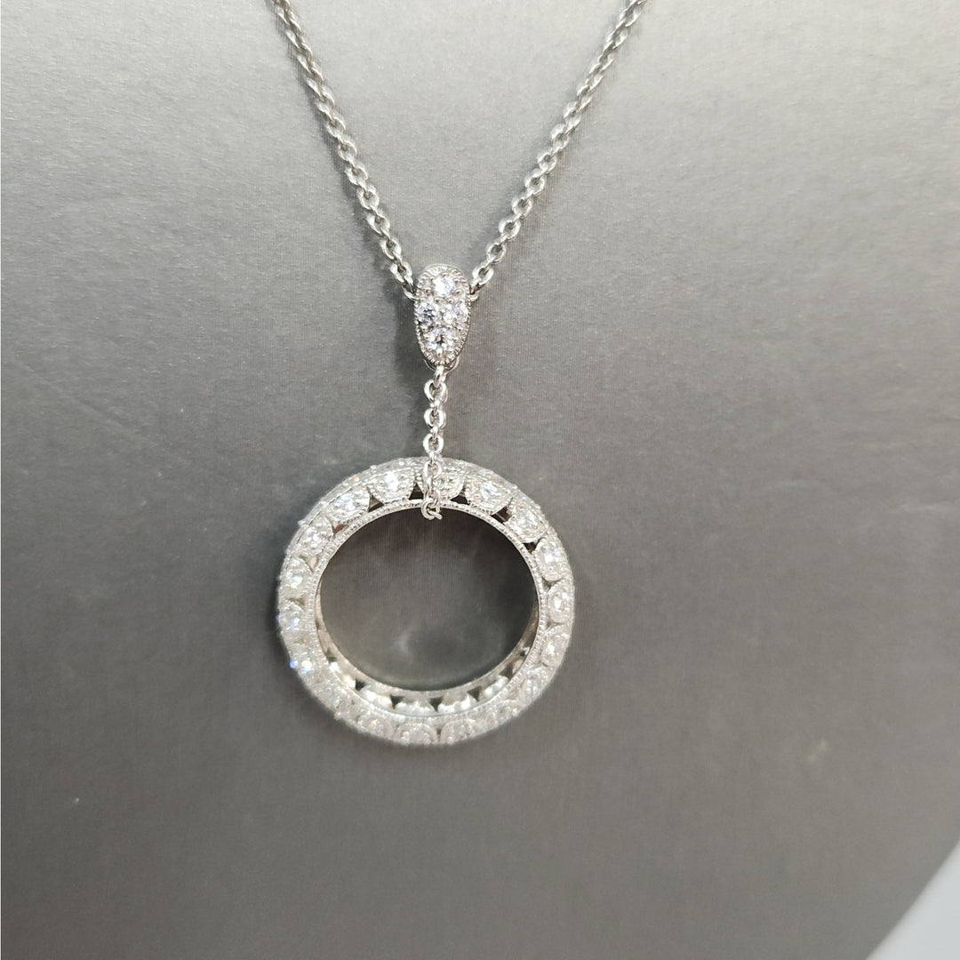 925 Sterling Silver CZ Halo Pendant Necklace 18"