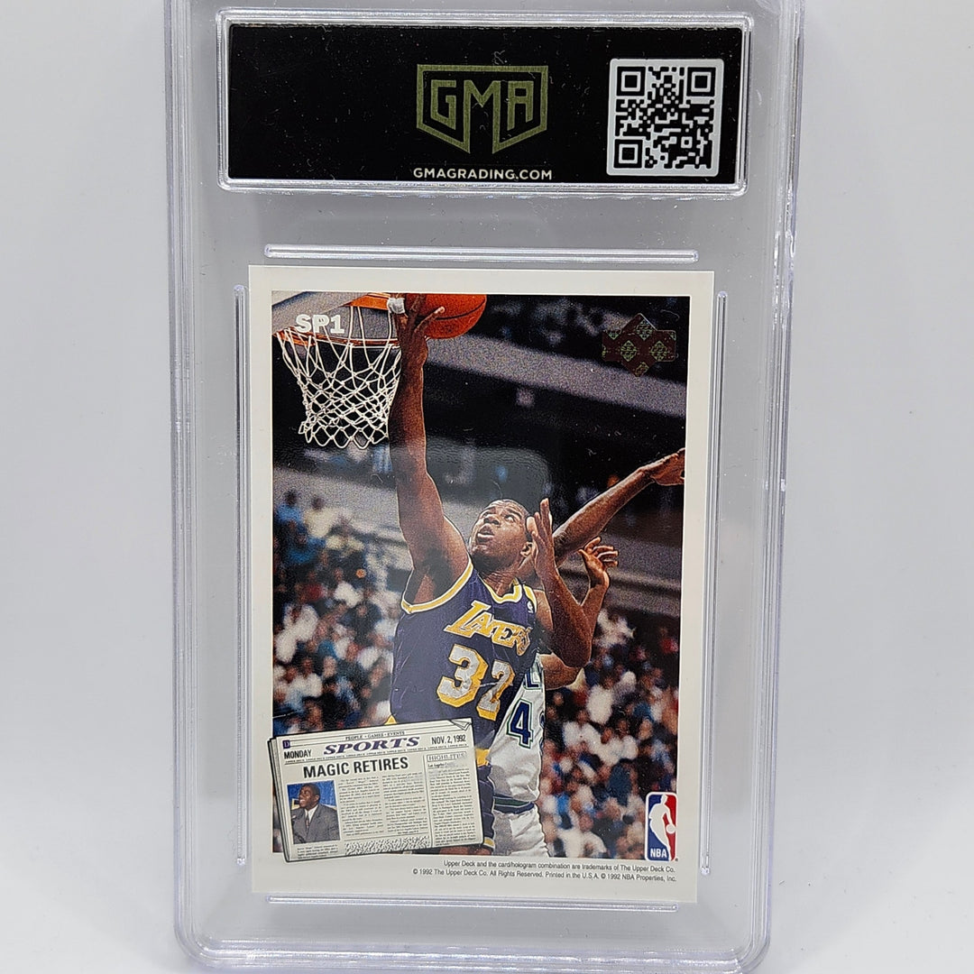 1992 Upper Deck #SP1 Larry Bird/Magic Johnson GMA 8 Graded Basketball Card