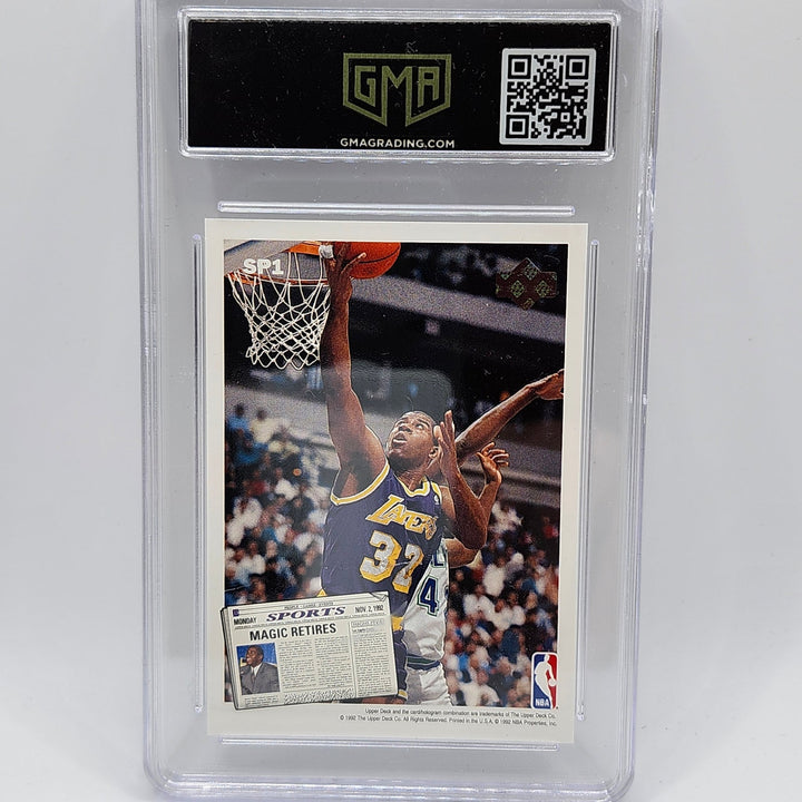 1992 Upper Deck #SP1 Larry Bird/Magic Johnson GMA 8 Graded Basketball Card