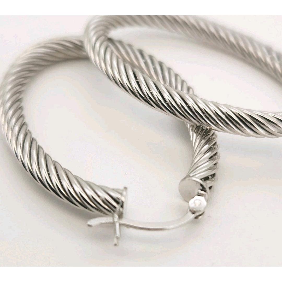 925 Sterling Silver Twisted Textured Hoop Earrings