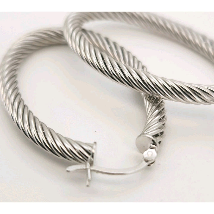 925 Sterling Silver Twisted Textured Hoop Earrings