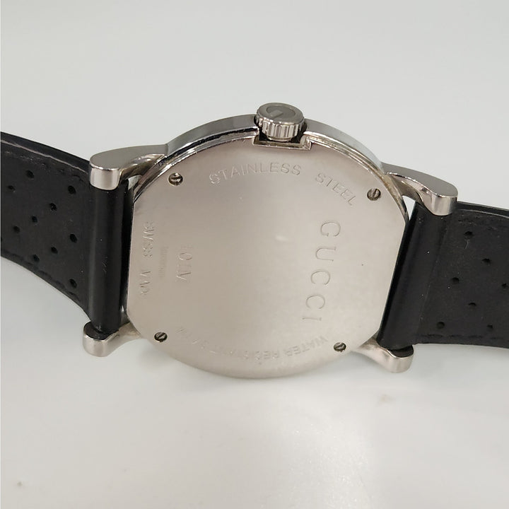 Gucci 101M  Day -Date Watch Black Dial Swiss Made Stainless Steel Leather Strap