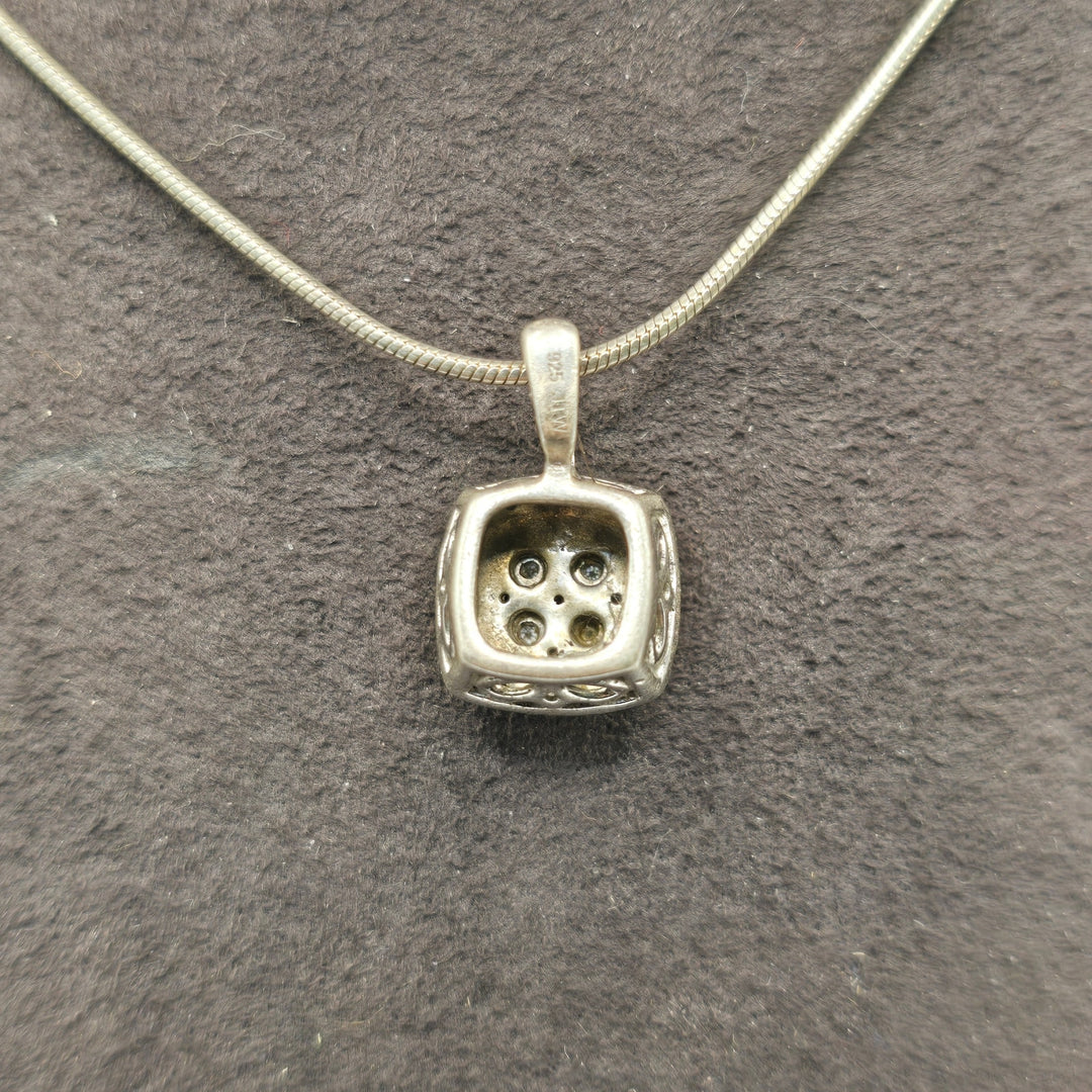 925 Sterling Silver Diamond Cluster Pendant Necklace – 5.1g